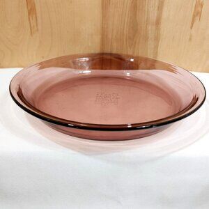 2 Pyrex Cranberry Glass Pie Plate 10” vintage Visions plum dish flaw
